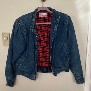 Giorgio Morandi Denim Jacket with Red Plaid Lining Model Off Duty Blanket Lining